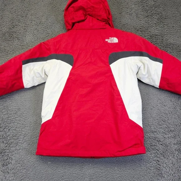The North Face Winter Jacket Hooded Full Zip Pockets Red Gray Boys S